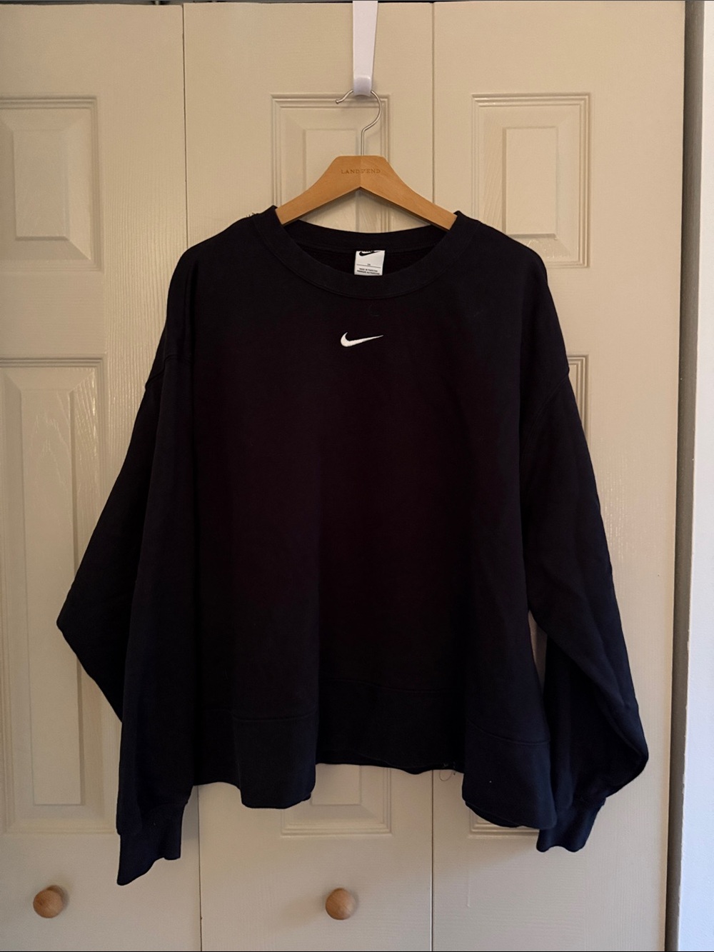 Nike Black cropped Crewneck Sweatshirt with White Swoosh